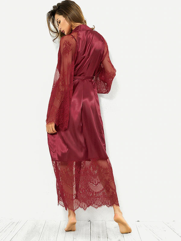 Cutout out satin lace Bathrobe