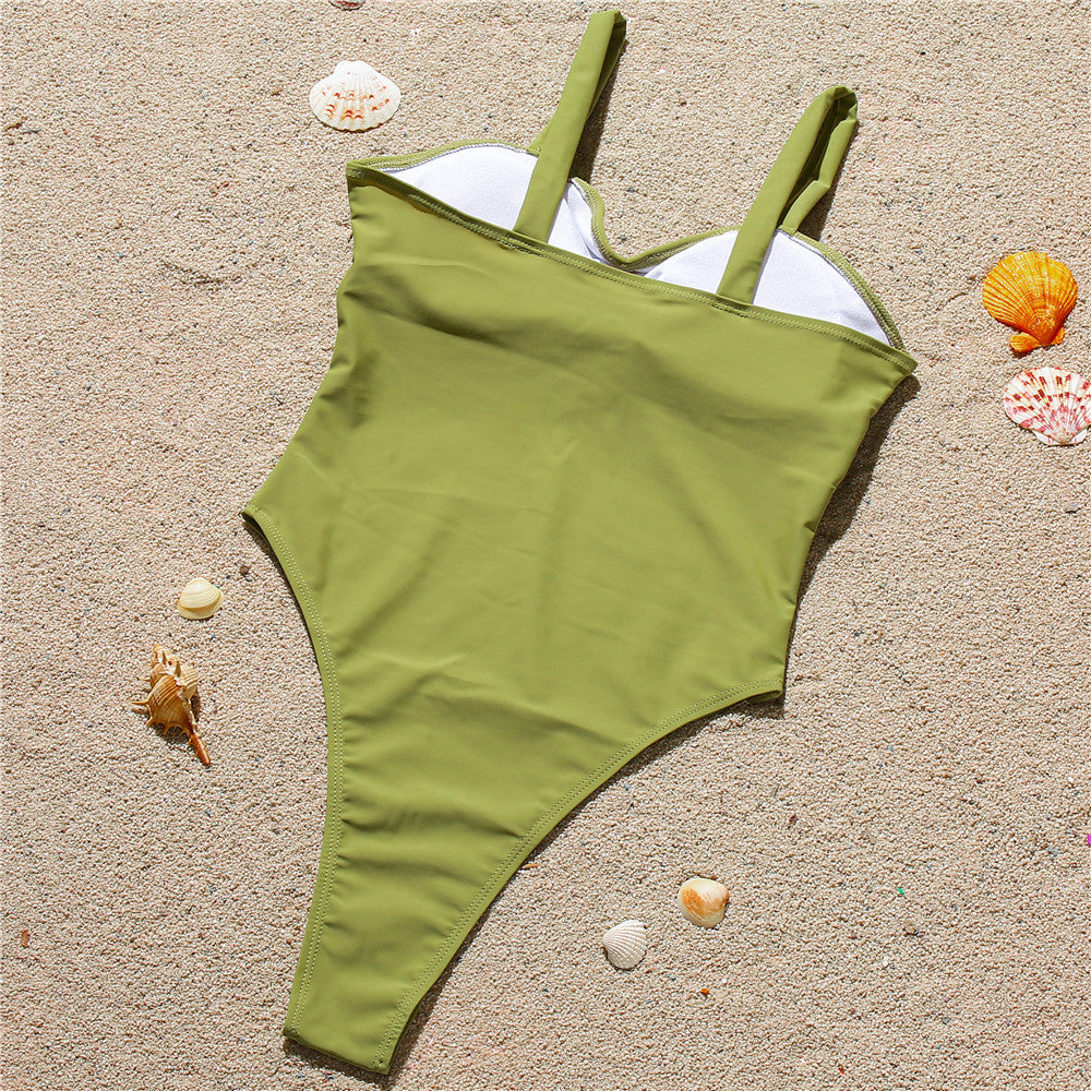 Bikini One-Piece Solid Color Ruched Sexy Swimsuit