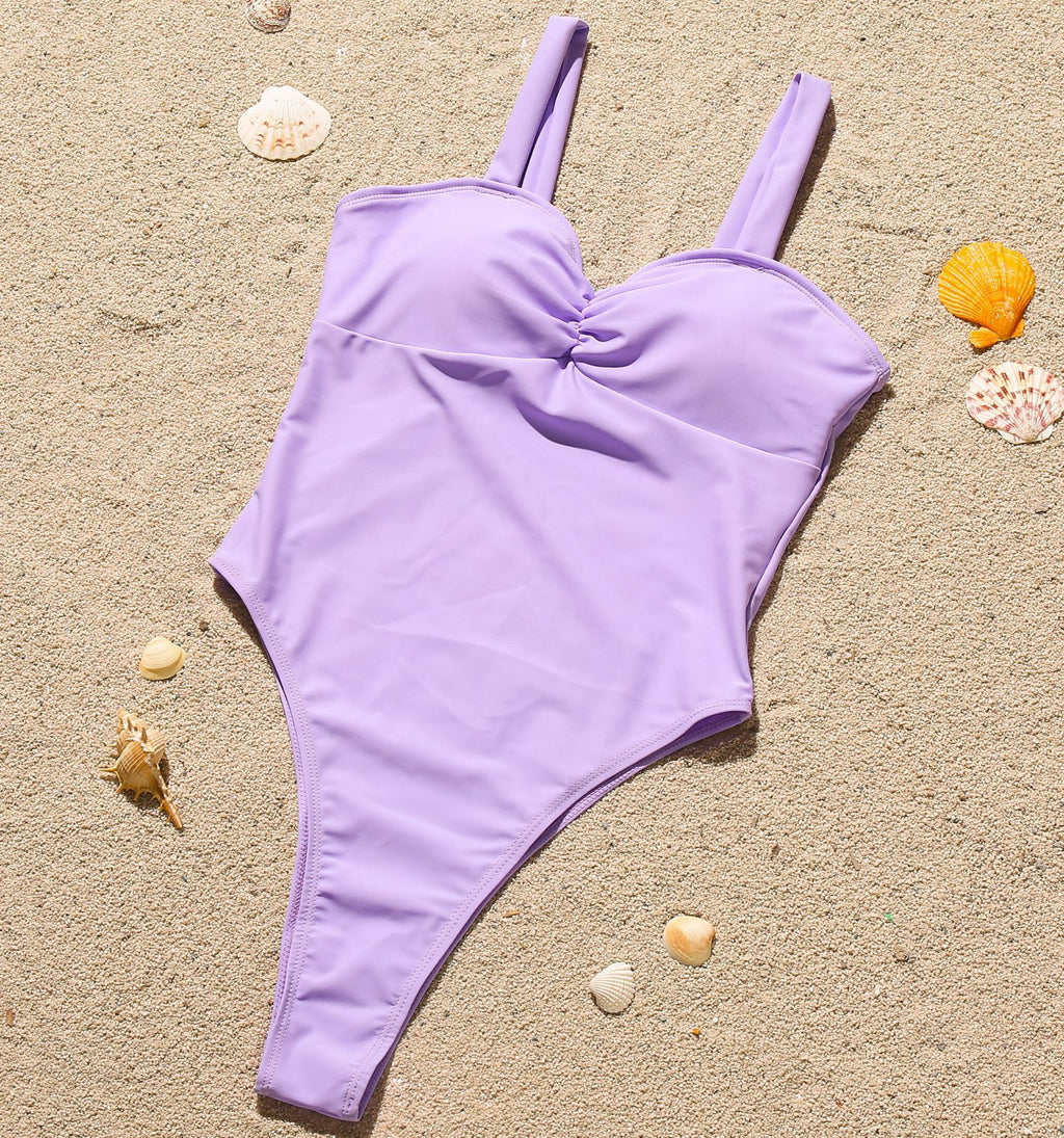 Bikini One-Piece Solid Color Ruched Sexy Swimsuit