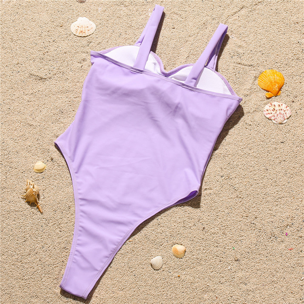 Bikini One-Piece Solid Color Ruched Sexy Swimsuit