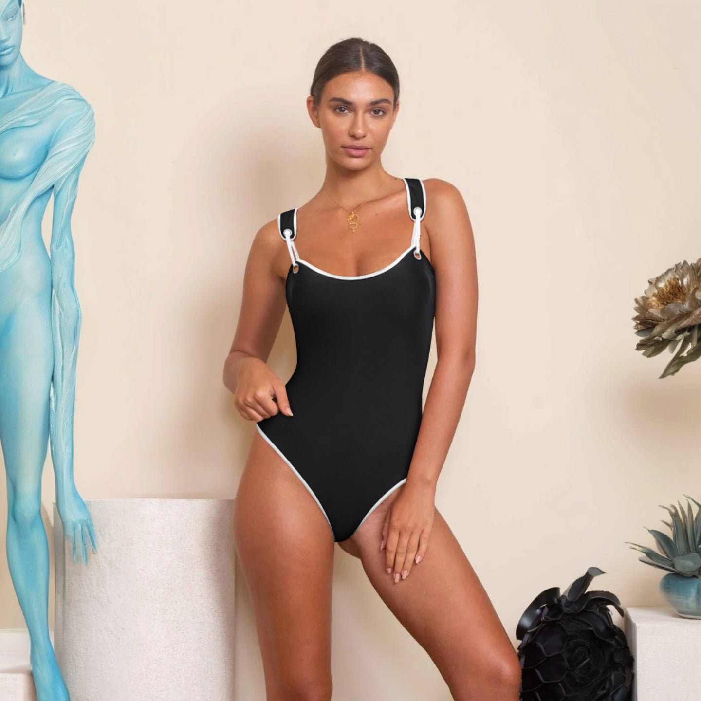 Swimsuit Black High Grade One Piece Swimsuit Women Order Other Solid Color