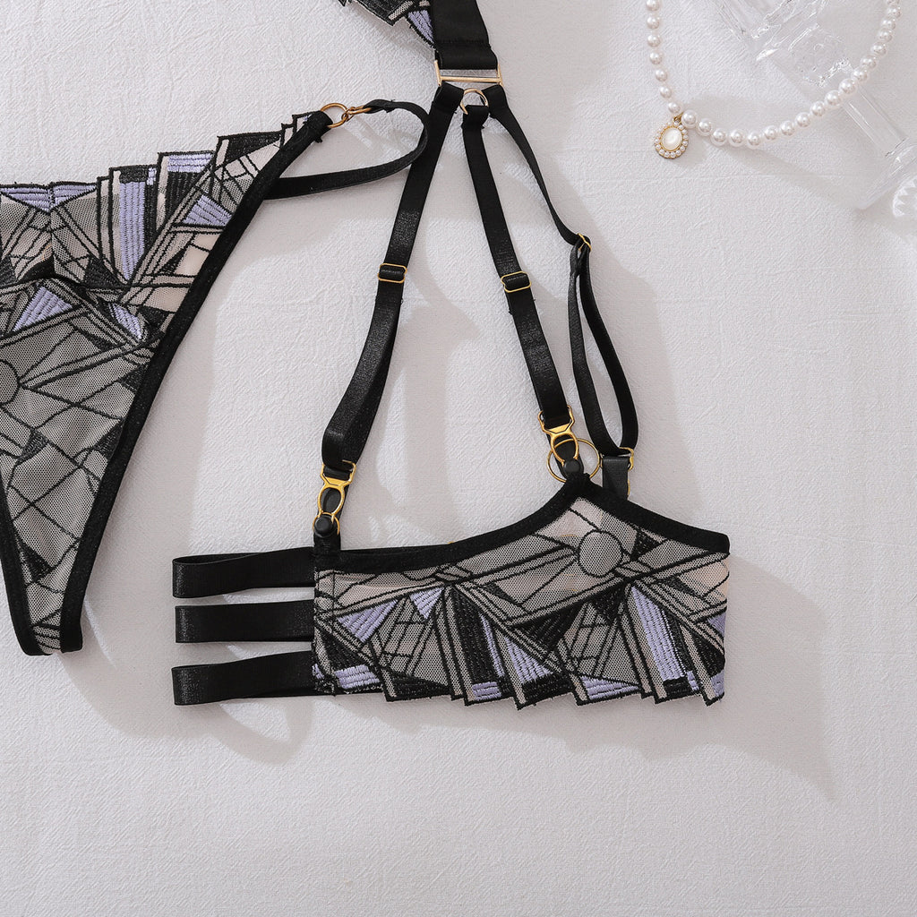 French Luxury Embroidery Mesh See through Splicing Steel Ring Push up Sexy Shapewear Split