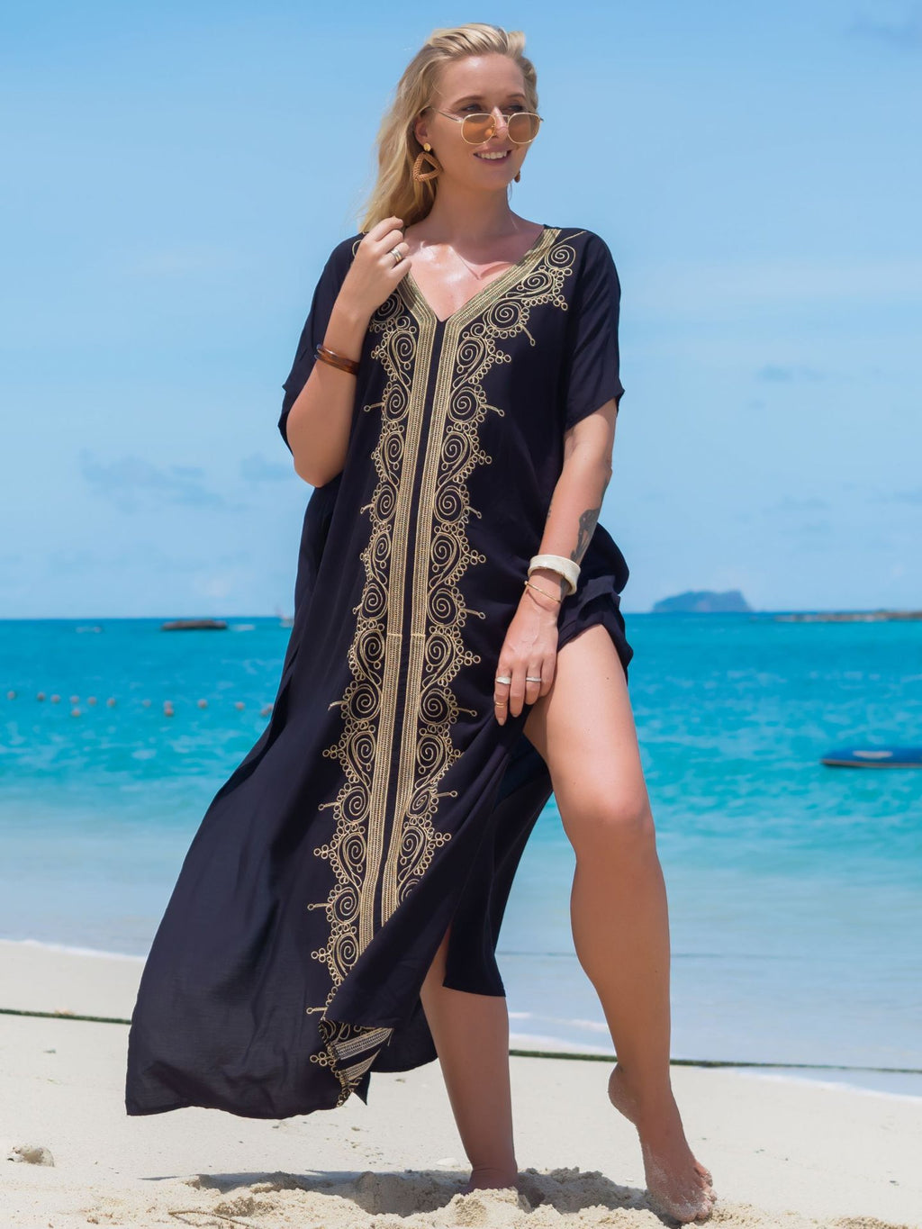 Embroidered Long Skirt Loose Maxi Dress Seaside Vacation Beach Dress Bikini Swimsuit Blouse Women