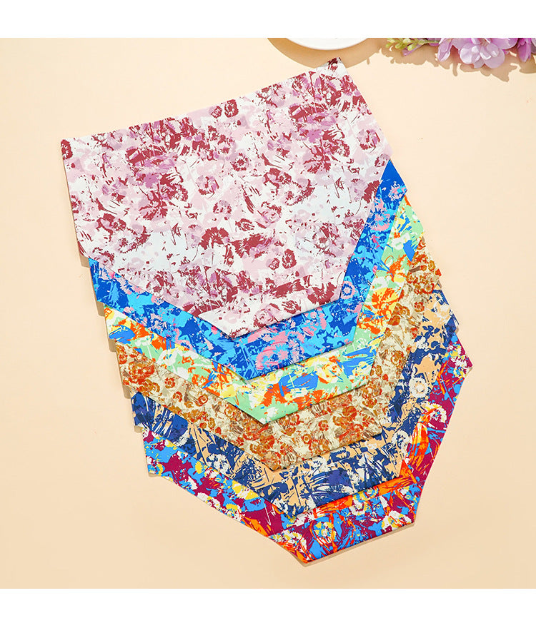 Color Printed Sexy Seamless Underwear Women Breathable Quick Drying Mid Waist Full Hip Women Briefs