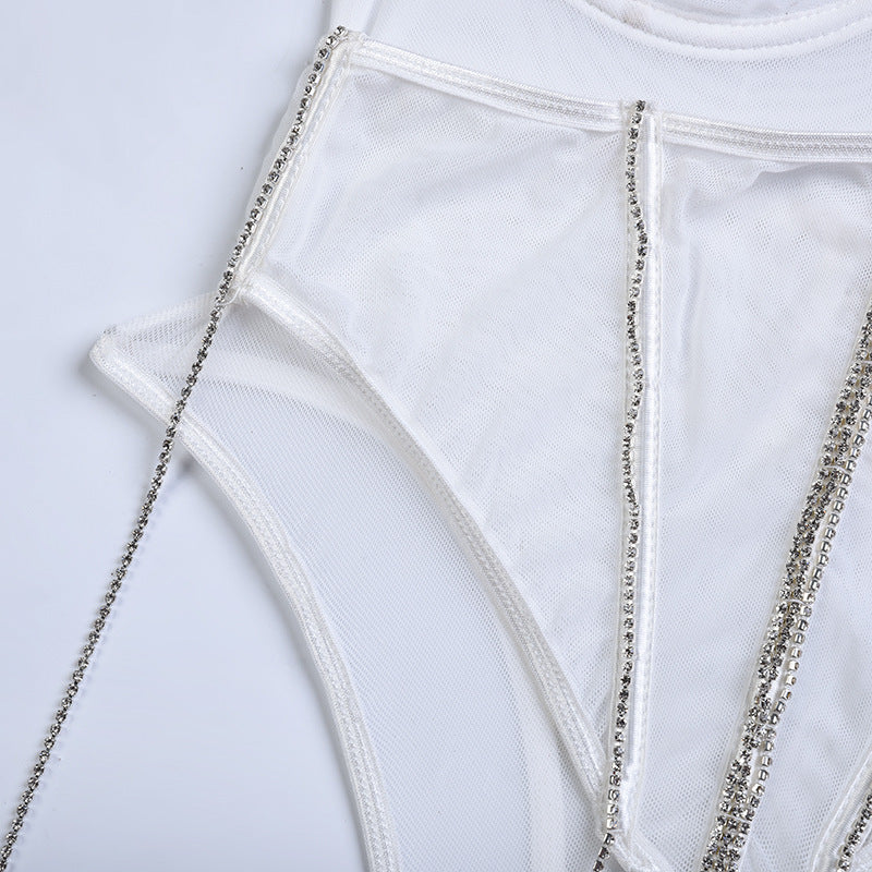 Summer Women Clothing Craft Mesh Breathable Diamond Decorations Body Shaping Corsets Sexy