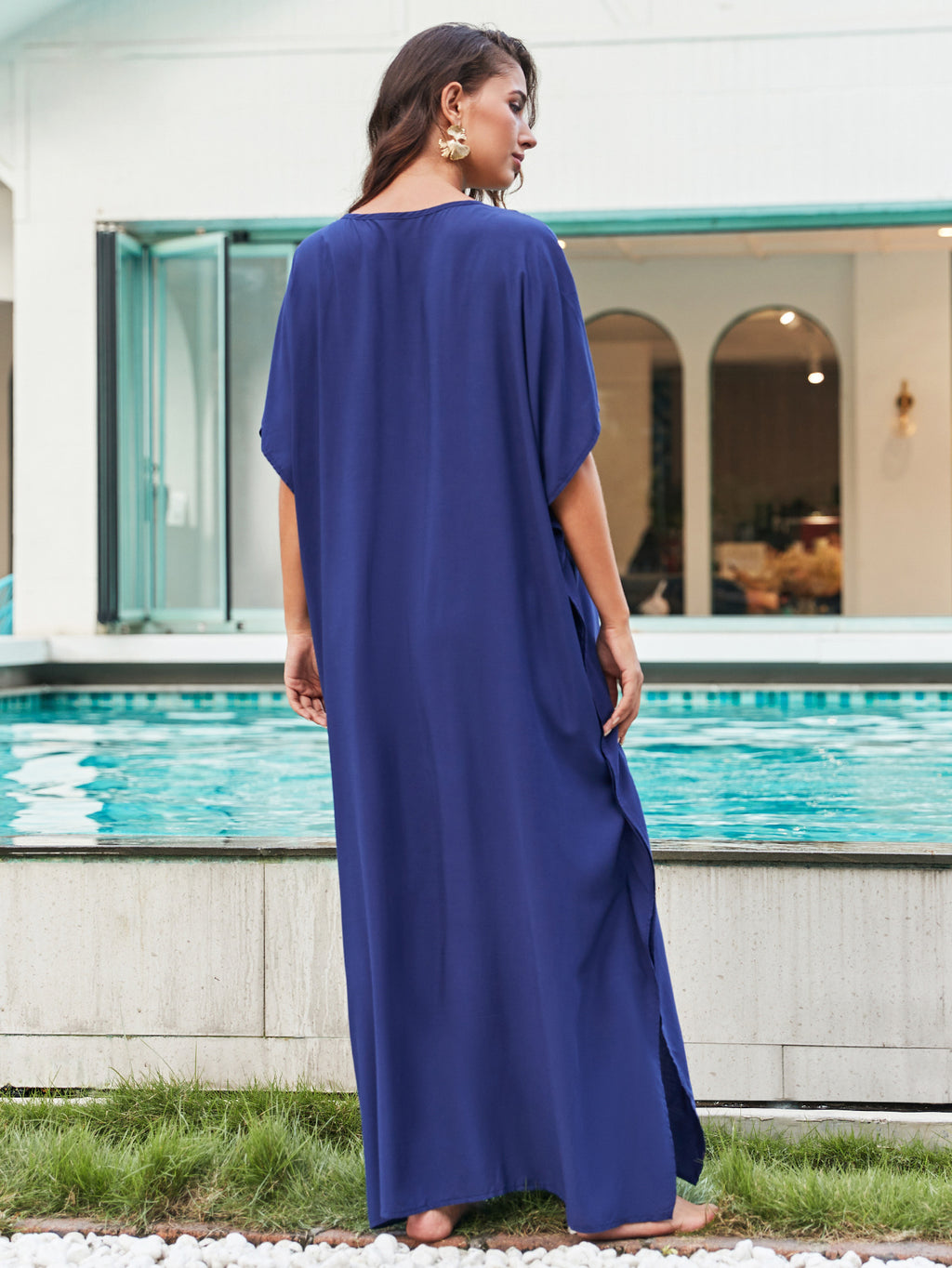 Rayon Embroidered Holiday Loose Maxi Dress Women Beach Jacket Maxi Dress Beach Cover Up