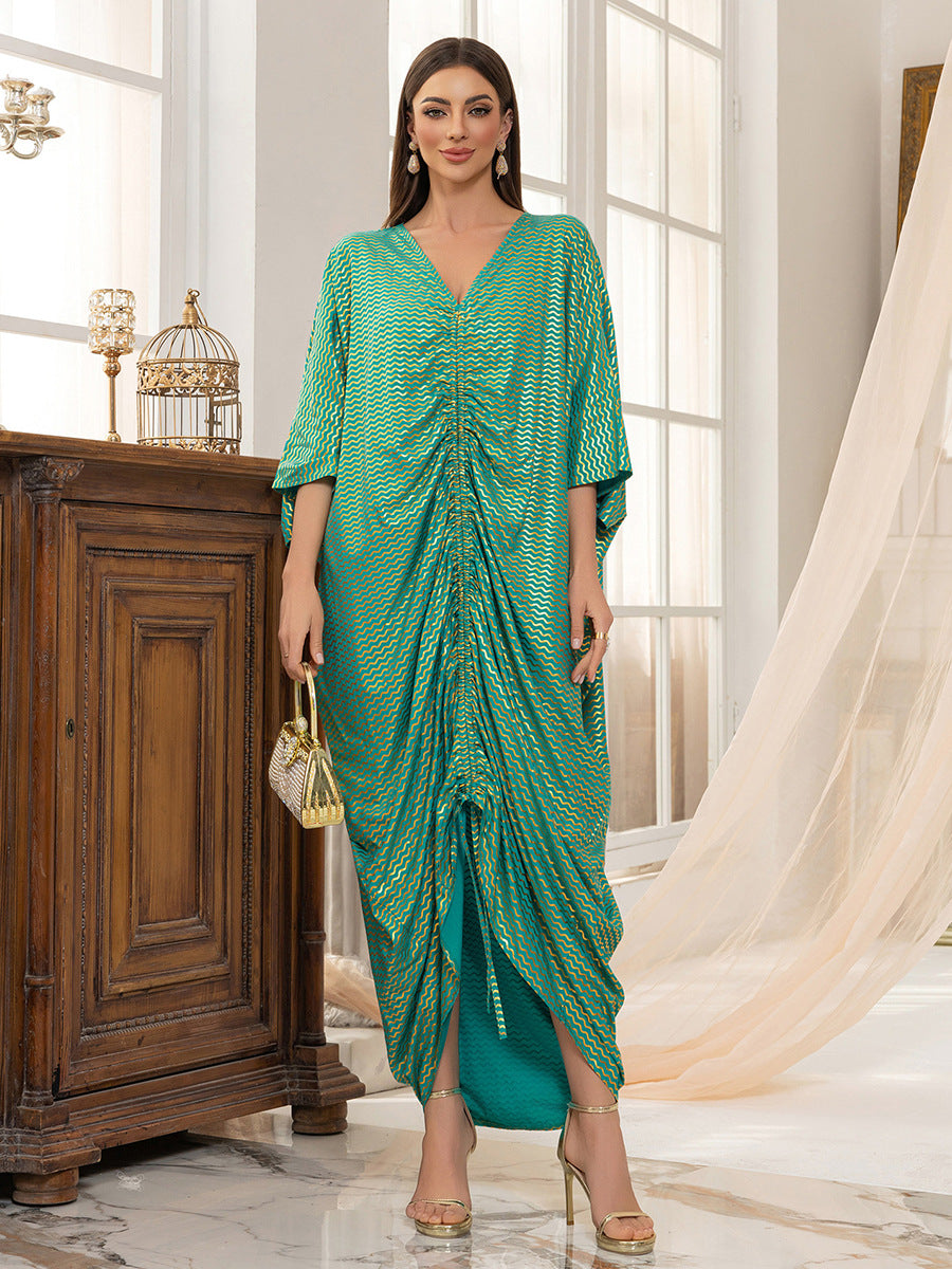 Rayon Drawstring Beach Outerwar Maxi Dress Women Loose Beach Cover Up