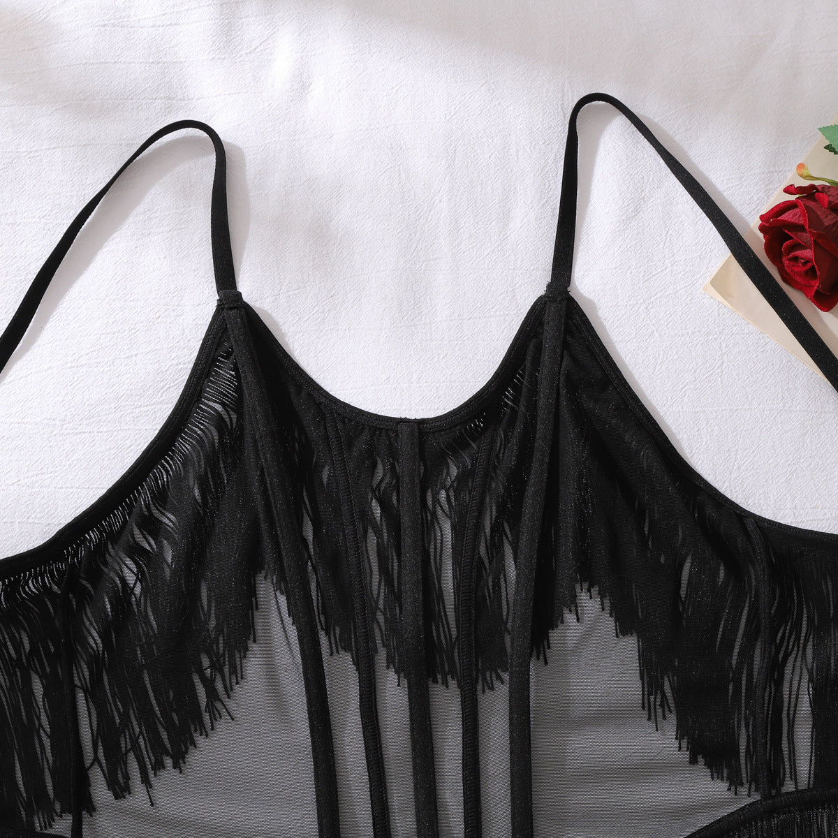 Sexy Sheer Mesh Sexy Sling Tassel Shapewear Panties Two Piece Sets