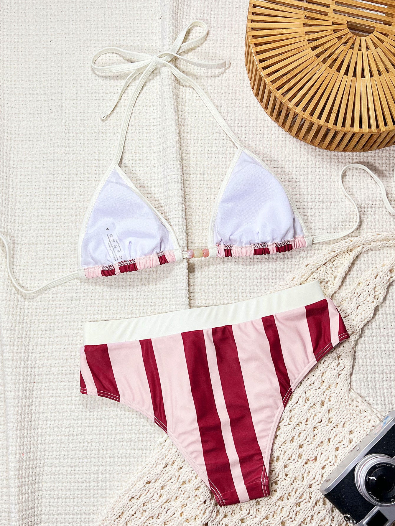 Split Two Piece Set Swimsuit Tether Exposed Back Bikini Print Cute Sexy Women Swimsuit