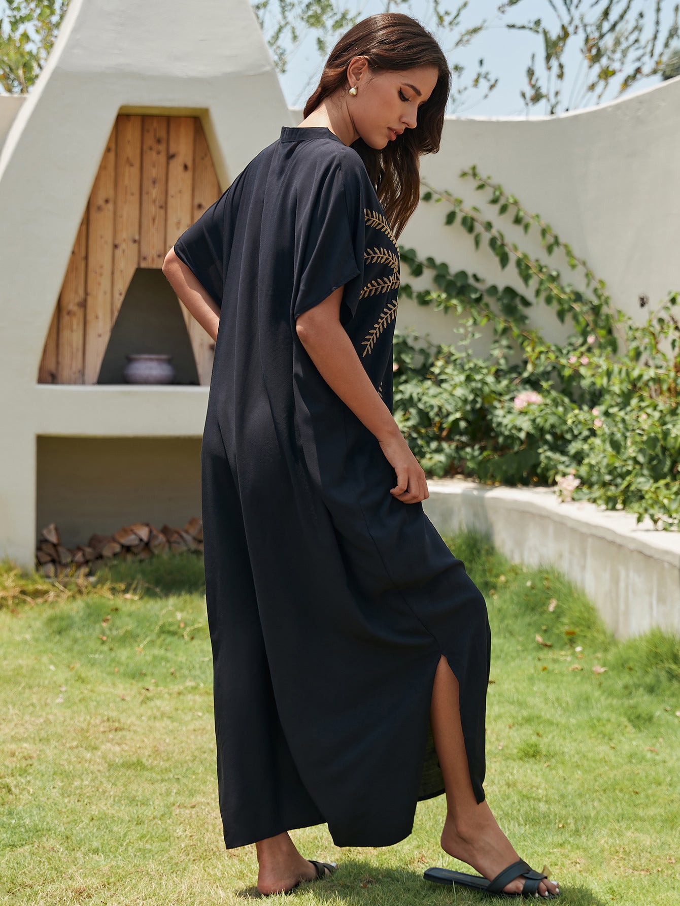 Embroidered Holiday Loose Maxi Dress Beach Cover up Maxi Dress Bikini Cover up Women