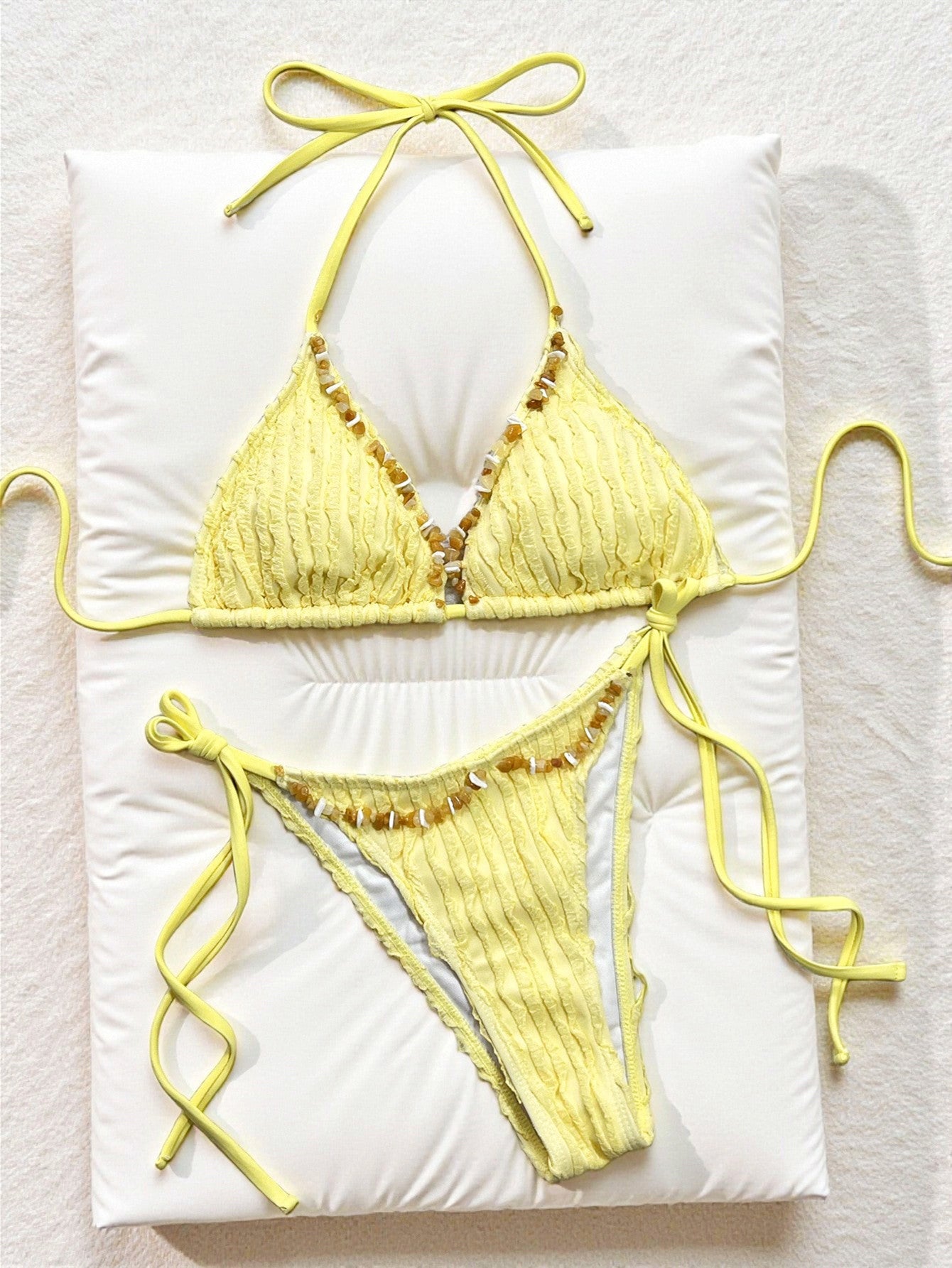 Fresh Hard Texture Cloth Drawstring Tied Swimsuit Bikini