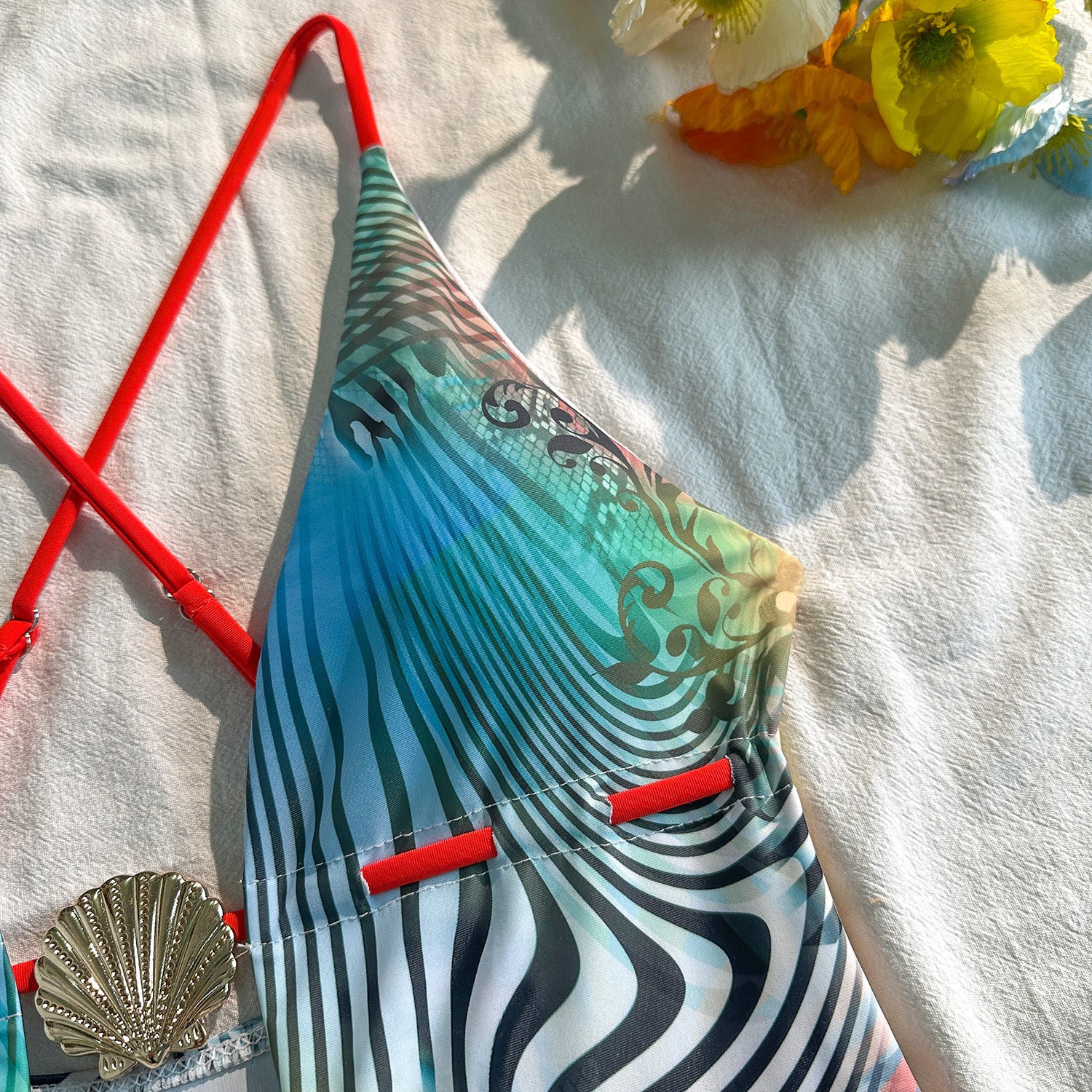 Sexy Radium Bohemian Printing Deep V Plunge One Piece Swimsuit Swimwear Bikini