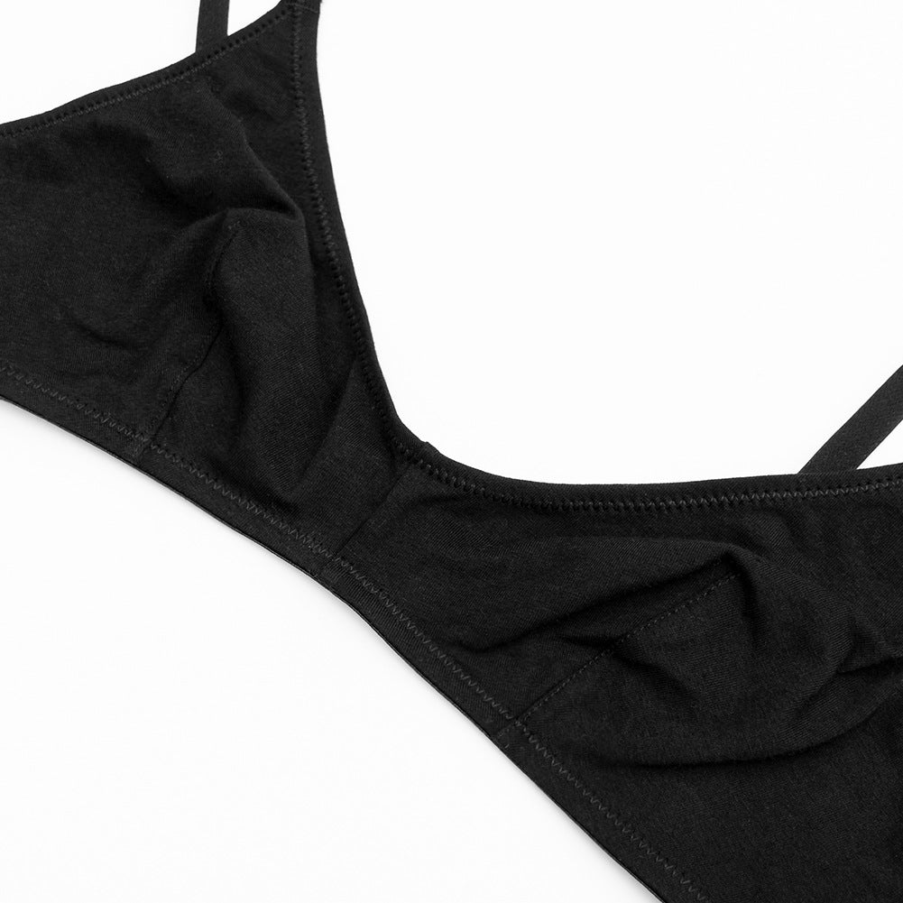Simple Underwear Women Soft Breathable Underwired Not Empty Cup High Elastic Sports Vest Type Bra Set