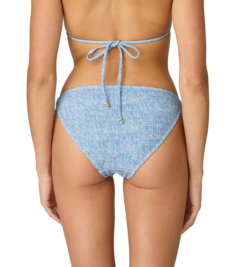 Bikini Triangle Sexy Denim Printing Split Swimsuit Women Wrap Skirt