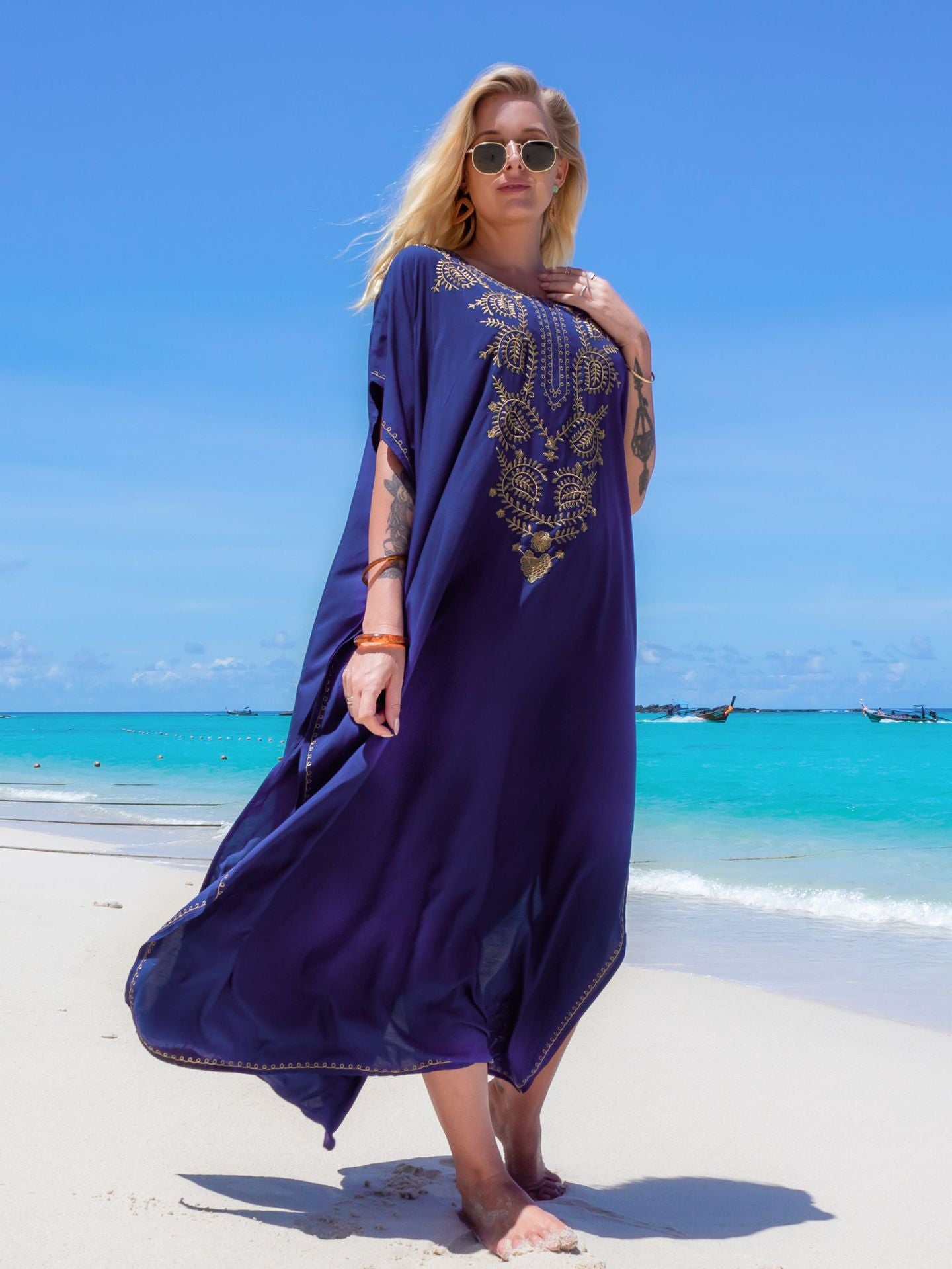 Embroidered Long Skirt Loose Maxi Dress Seaside Vacation Beach Dress Bikini Swimsuit Blouse Women