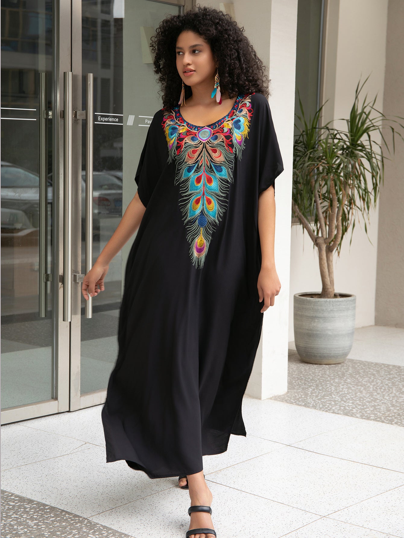 Rayon Embroidered Beach Maxi Dress Loose Maxi Dress Seaside Bikini Swimsuit Outwear Blouse Sun Protection Shirt