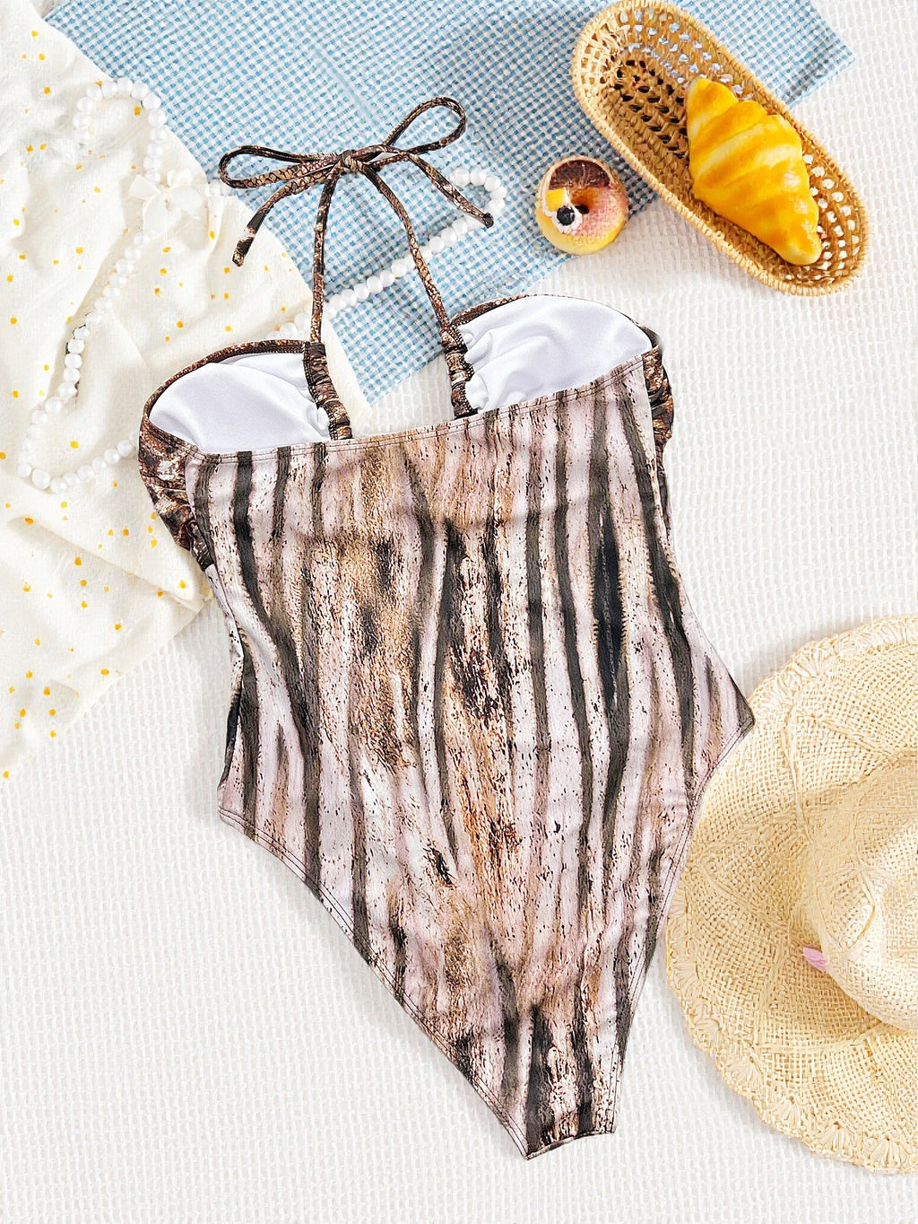 Bikini Leopard Print Hollow Out Cutout out Strap One Piece Swimsuit