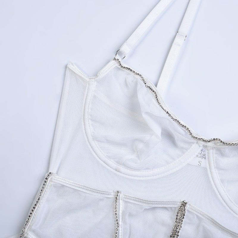 Summer Women Clothing Craft Mesh Breathable Diamond Decorations Body Shaping Corsets Sexy