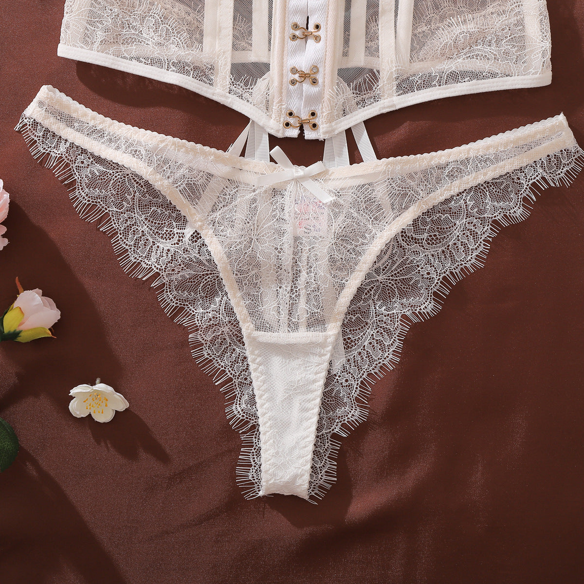 French Lace Sling See through Push up Body Shaping Sexy Thin Underwear Set