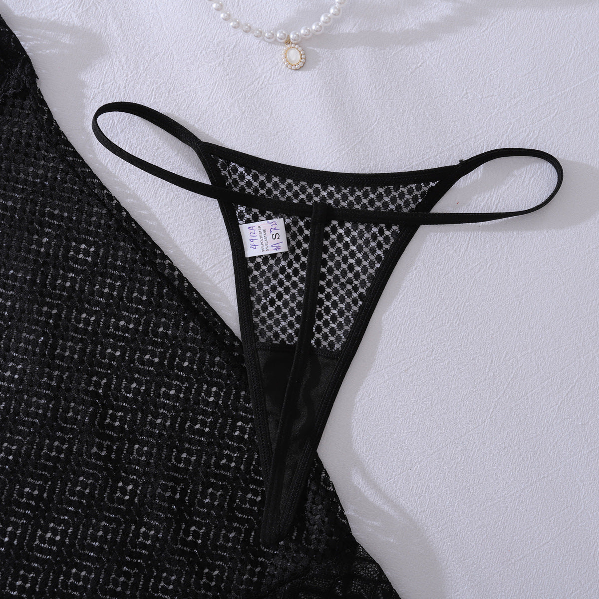 Deep V Plunge See through Lace Hollow Out Cutout Fishnet Clothes Body Shaping Sheath Sexy Sling Split Set