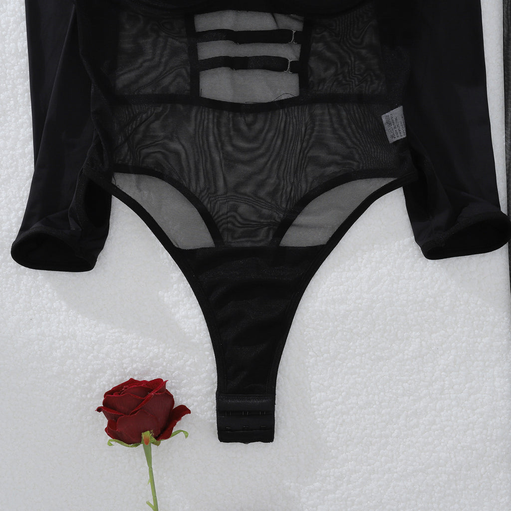 Body Shaping Corsets Stitching Sexy Split Skirt Three Piece Set