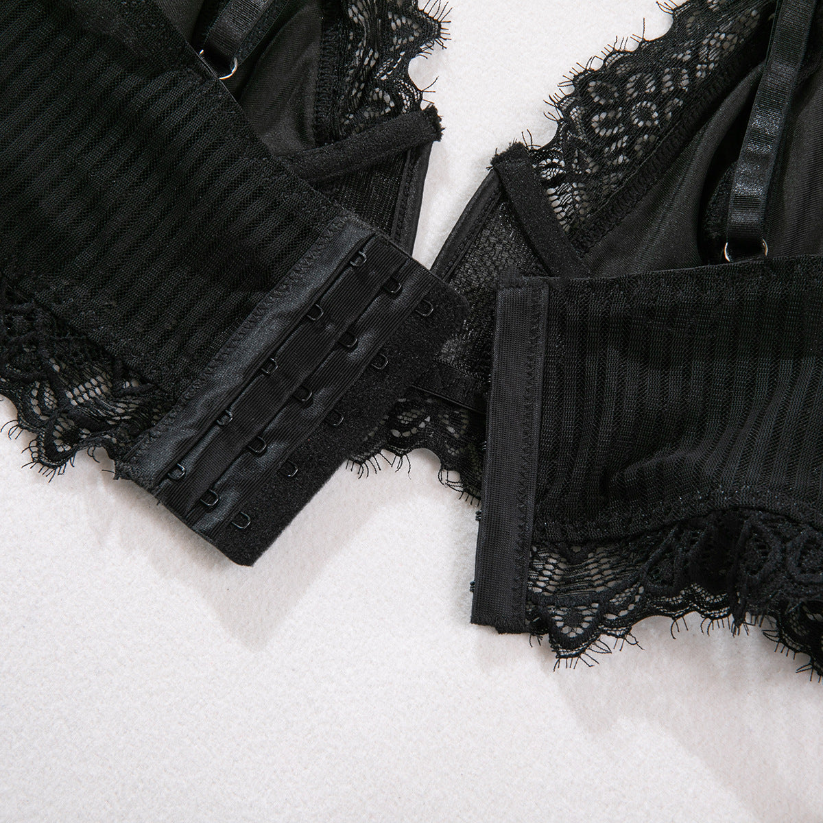 Sexy Deep V Plunge neck Strap French Lace Ribbon Steel Ring Base Bra