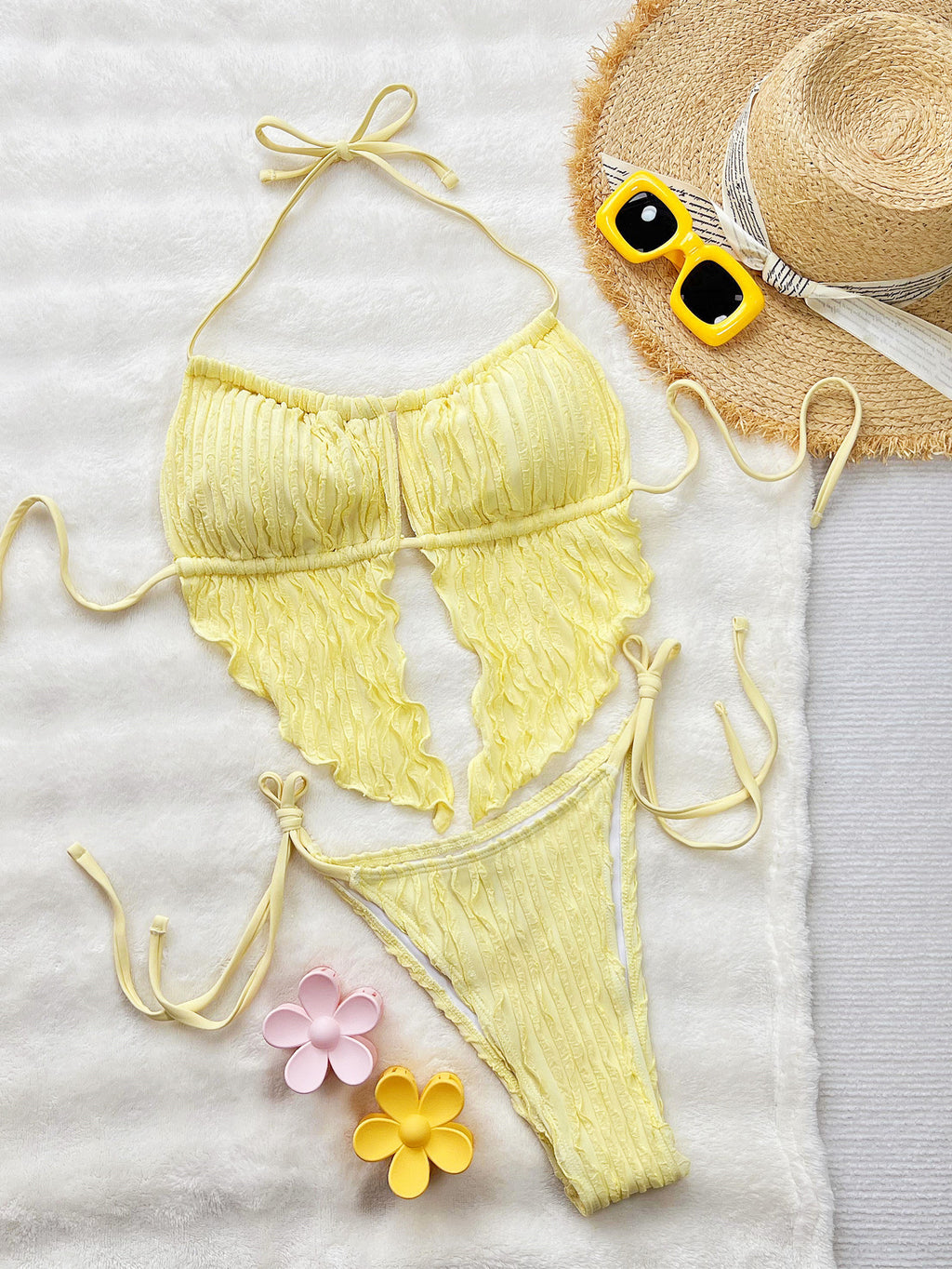 Sexy Split Swimsuit Yellow Series Western with Bikini Spring Seaside Vacation