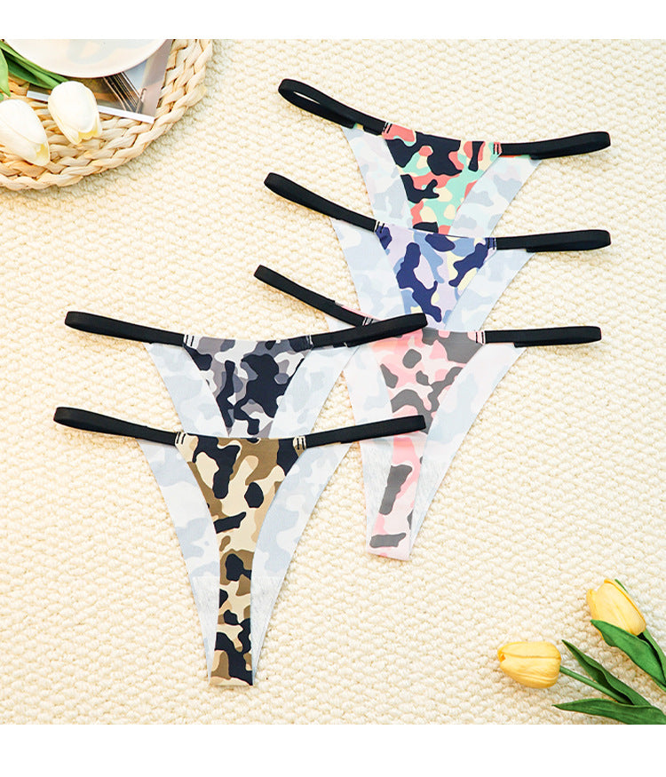Women Seamless T Back Printed Thin Strap Sexy T Shaped Panties Bikini Camouflage Women Sexy Underwear