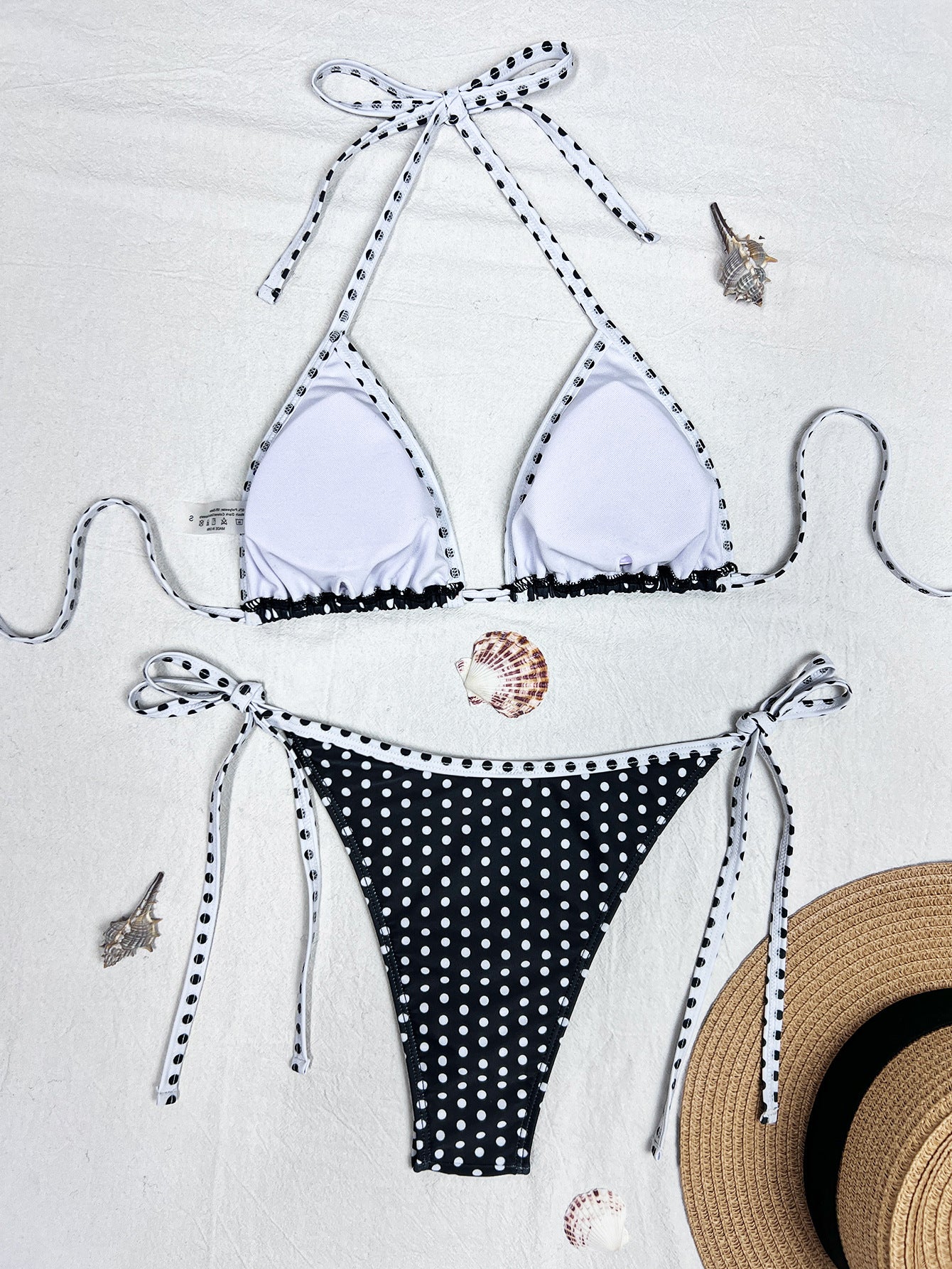 Bikini Polka Dot Print Triangle Cup Lace up Sexy Split Bikini Swimsuit Women