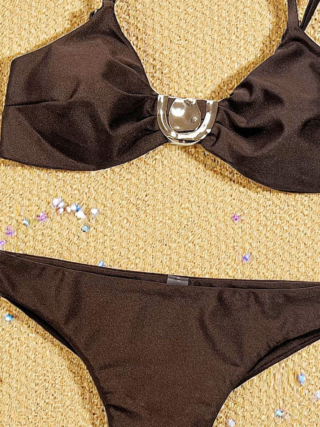 Vacation Strap Split Swimsuit Women Triangle Bikini Swimsuit Solid Color