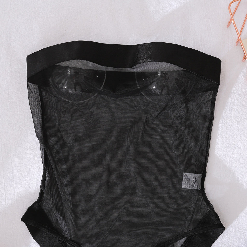 Comfortable Mesh See through Slim Fit Jumpsuit with Leggings Body Shaping Sexy Underwear Two Piece