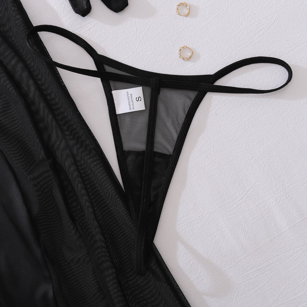 Fashionable Women Clothing Sheer Mesh Jumpsuit Body Shaping Sexy Three Piece Sets Matching Gloves