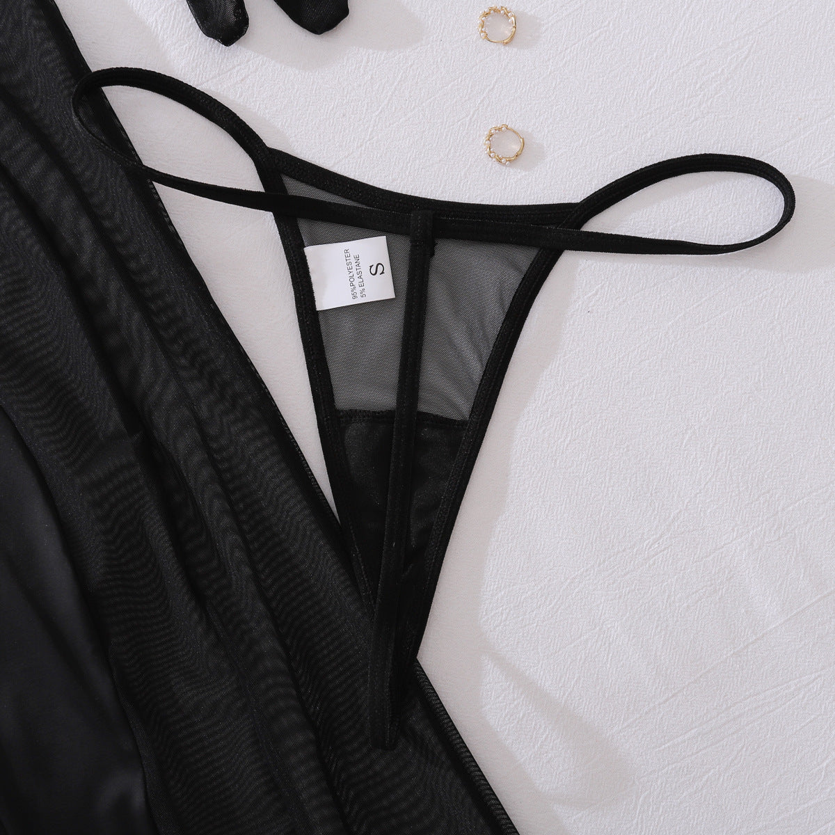 Fashionable Women Clothing Sheer Mesh Jumpsuit Body Shaping Sexy Three Piece Sets Matching Gloves