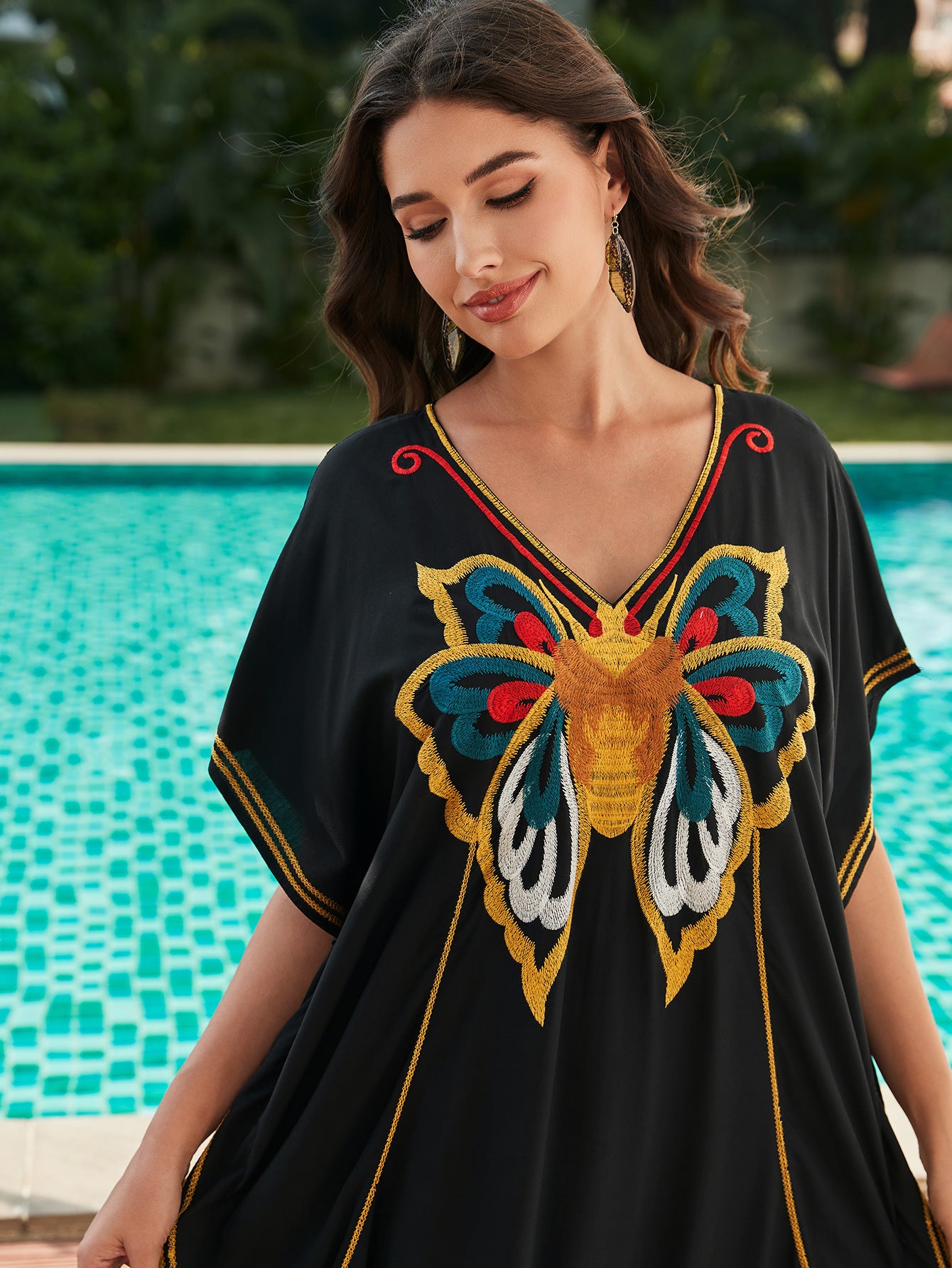 Cotton Embroidered Holiday Loose Plus Size Maxi Dress Seaside Beach Jacket Blouse Dress Bikini Cover up