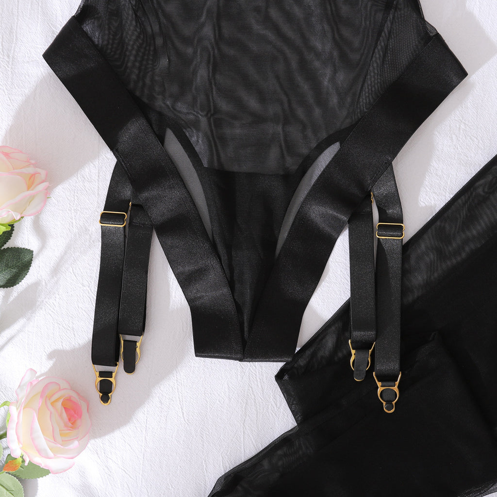 Comfortable Mesh See through Slim Fit Jumpsuit with Leggings Body Shaping Sexy Underwear Two Piece