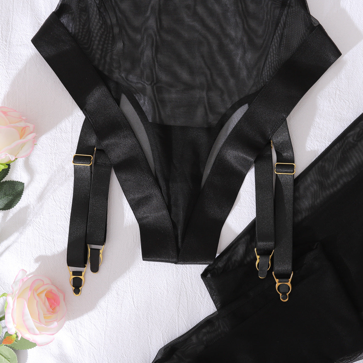 Comfortable Mesh See through Slim Fit Jumpsuit with Leggings Body Shaping Sexy Underwear Two Piece