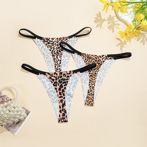 Bikini Sexy T Back Cotton Crotch Women Thin Leopard Print T Back Breathable Quick Drying Briefs