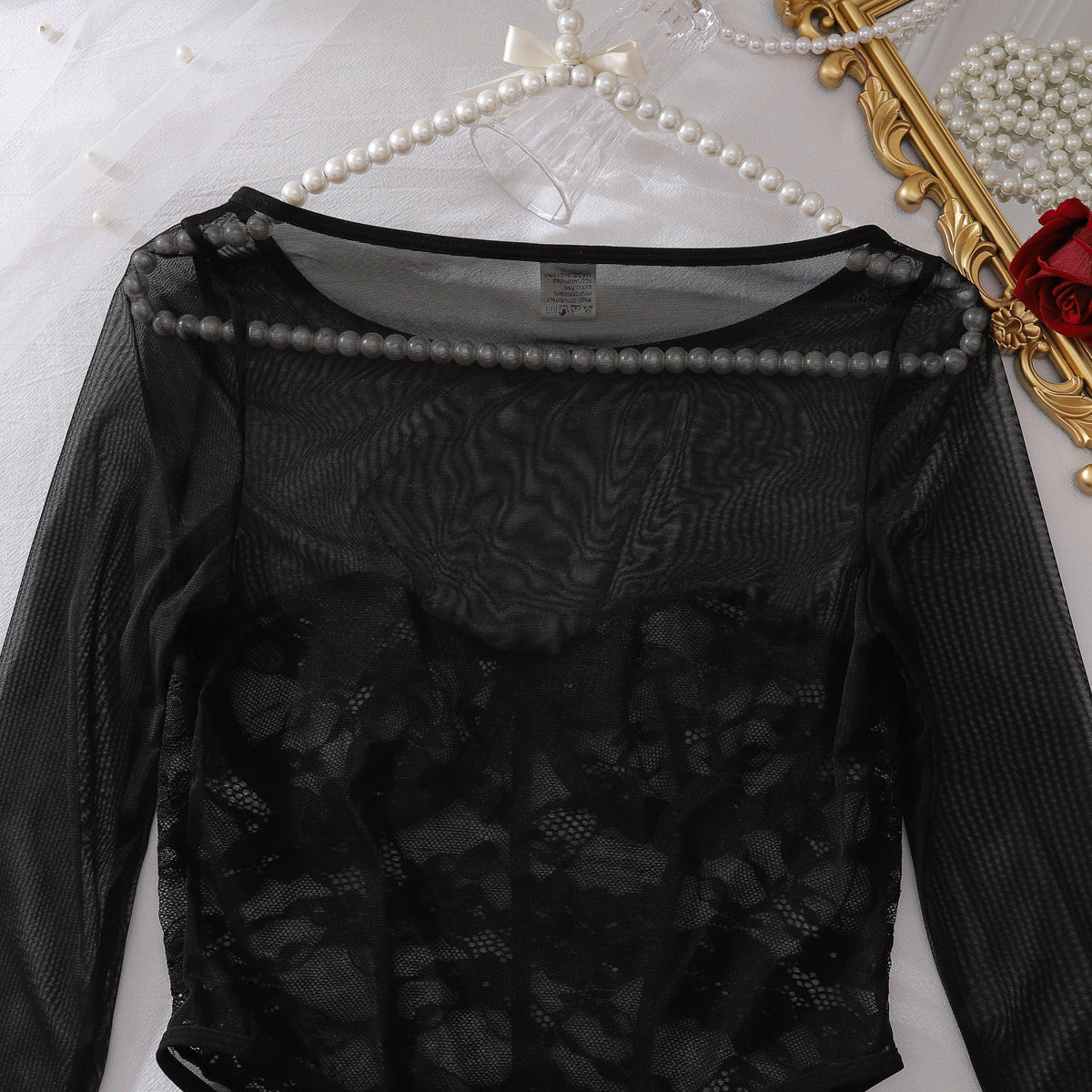 Floral Cutout Lace Stitching Sheer Mesh Body Shaping Sexy Jumpsuit Adjustable Crotch