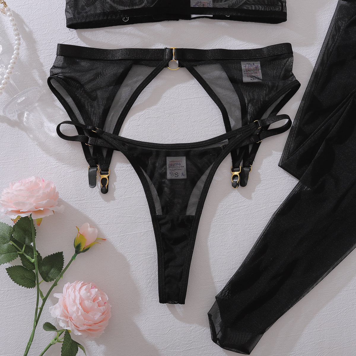 Sheer Mesh Halter Sexy Underwear Slim Shaping Split Set with Leggings