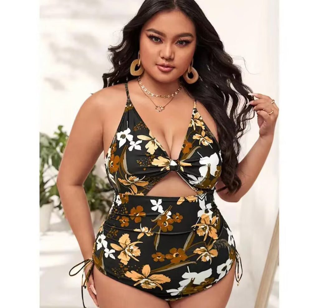 Plus Size Bikini Cutout out Swimsuit