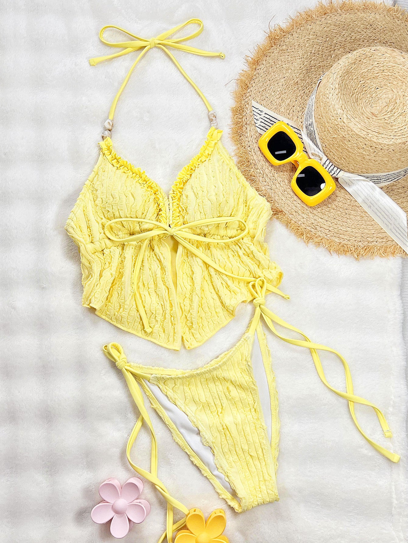Sexy Split Swimsuit Yellow Series Western with Bikini Spring Seaside Vacation