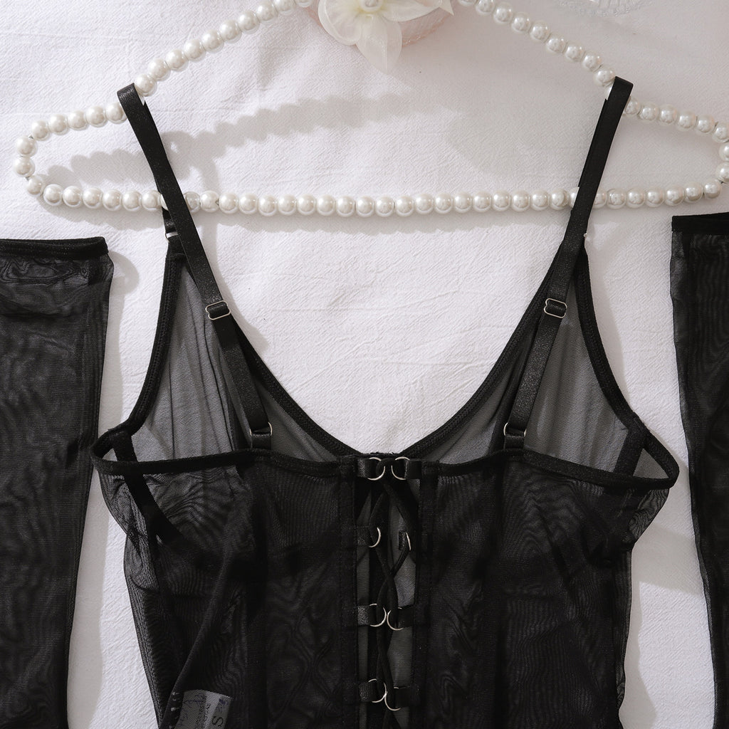 Sheer Mesh Lace-Up Body Shaping Set