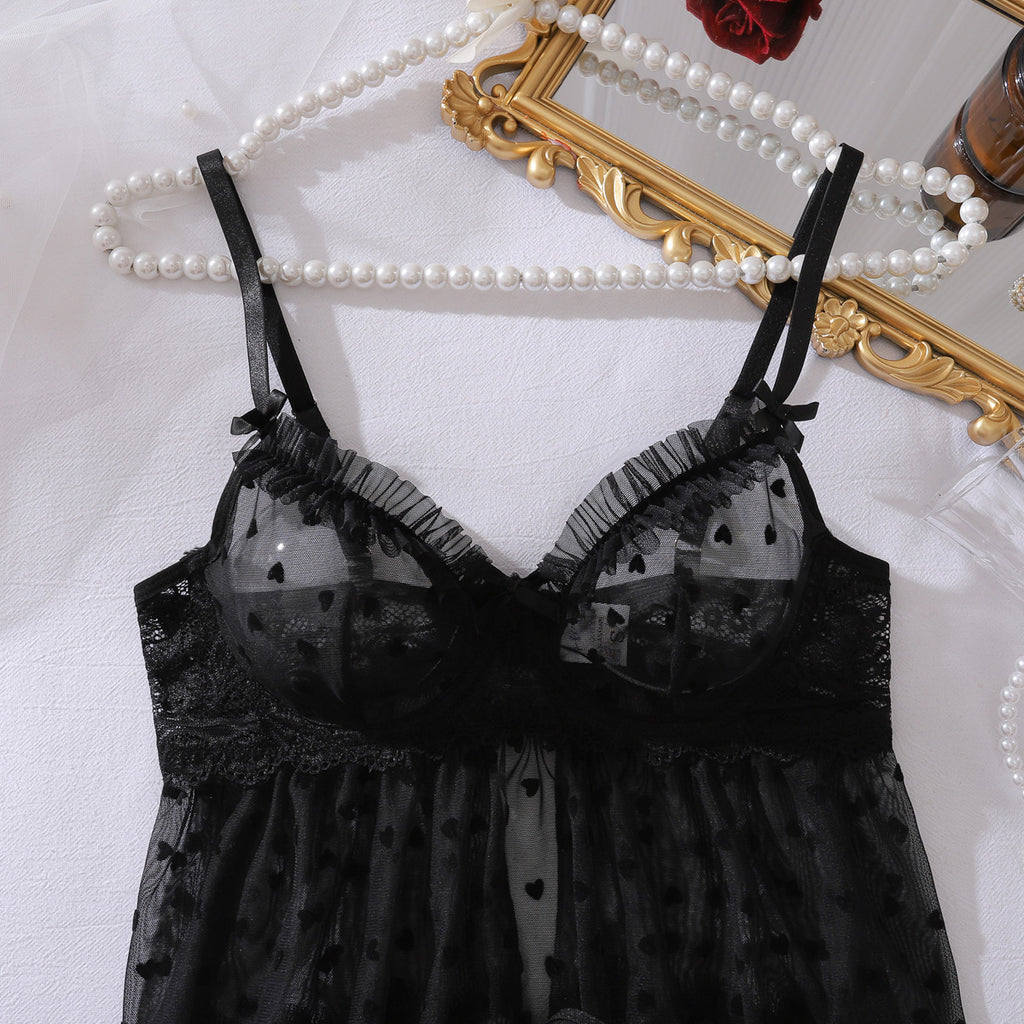 See through Lace Mesh Sexy Strappy Bow Decorative Body Shaping Sexy Underwear Split