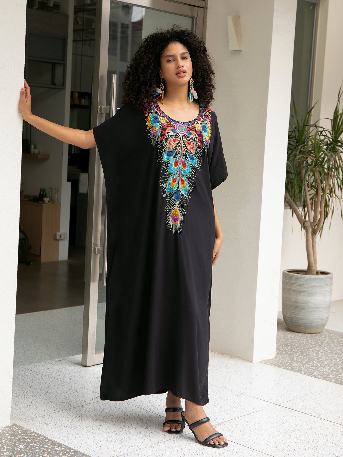 Rayon Embroidered Beach Maxi Dress Loose Maxi Dress Seaside Bikini Swimsuit Outwear Blouse Sun Protection Shirt