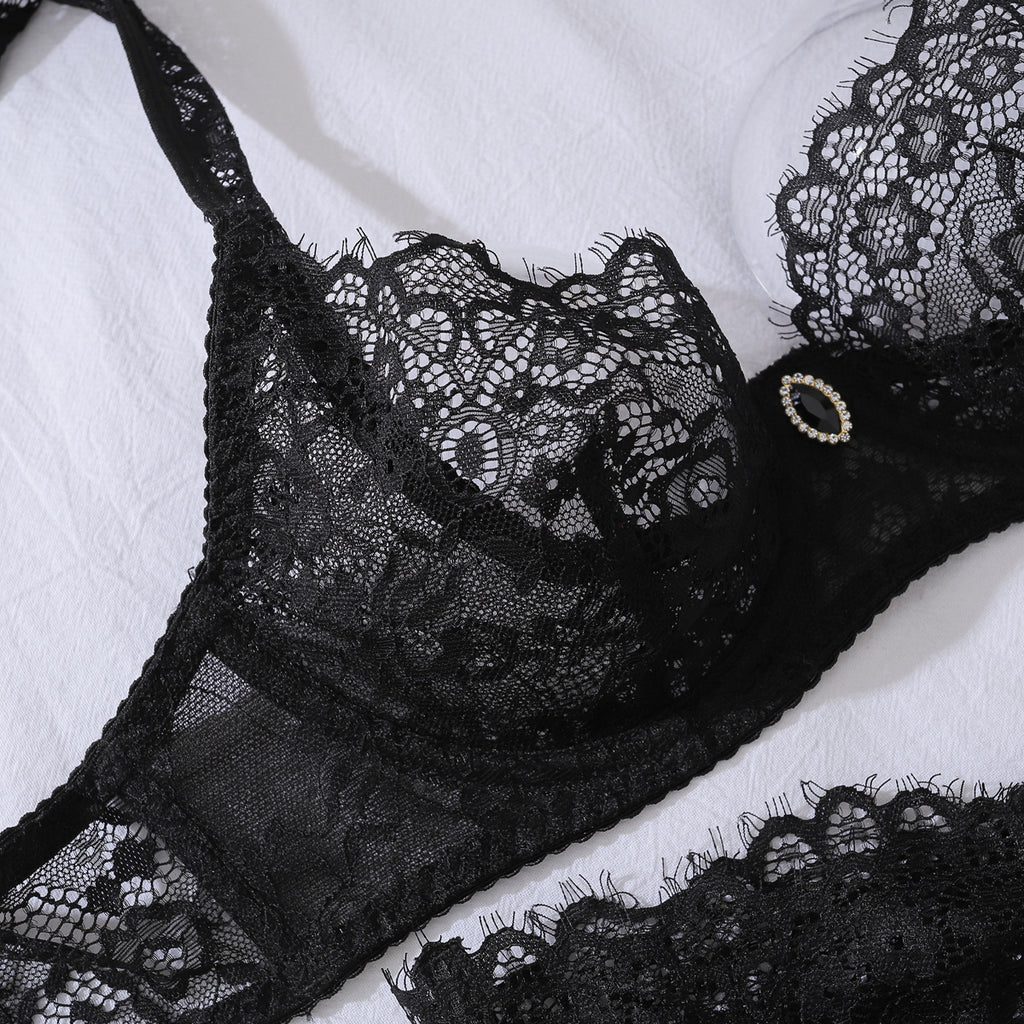 Gem Decoration Floral Lace Eyelash Lace Body Shaping Sexy Underwear Split