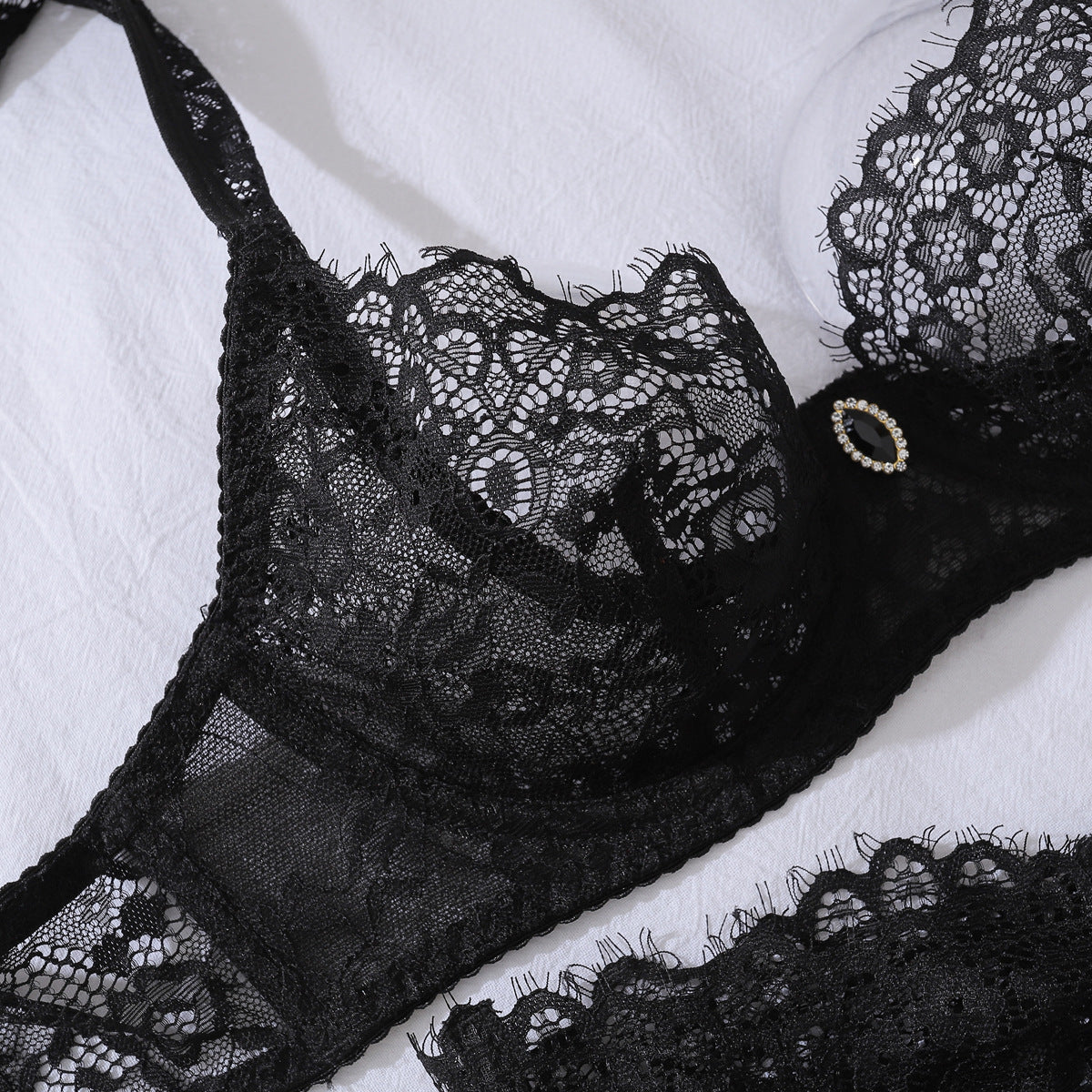 Gem Decoration Floral Lace Eyelash Lace Body Shaping Sexy Underwear Split