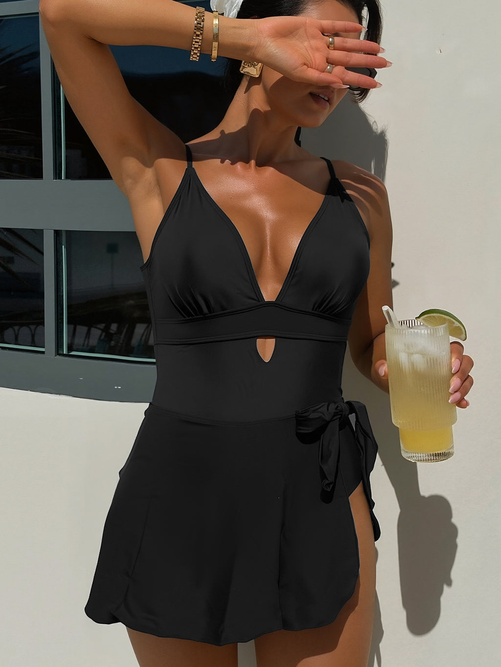 Bikini Solid Color One Piece Cover One Piece Two Piece Set Bikini Swimsuit for Women
