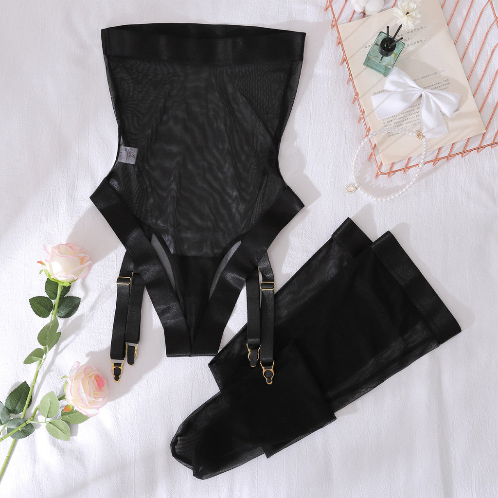 Comfortable Mesh See through Slim Fit Jumpsuit with Leggings Body Shaping Sexy Underwear Two Piece