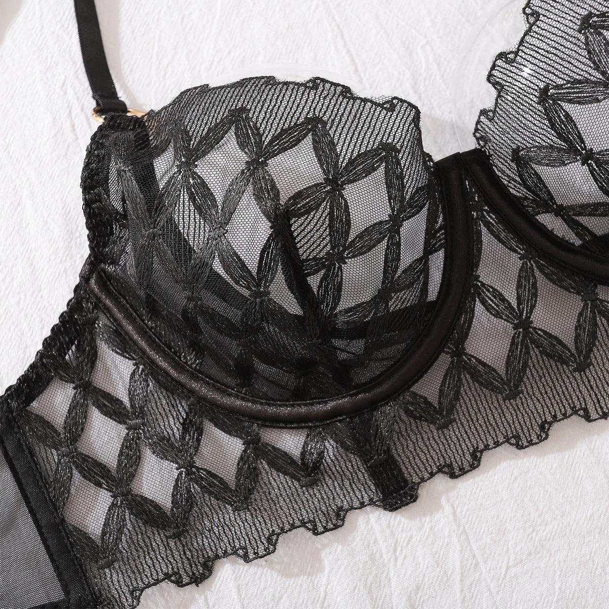 Sexy Lace Bra Mesh See through Shaping Slim Sexy Lingerie Underwear Four Piece Set