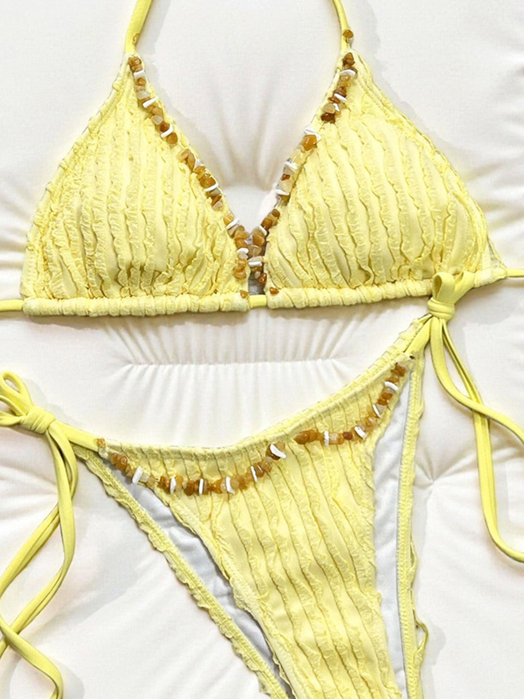 Fresh Hard Texture Cloth Drawstring Tied Swimsuit Bikini